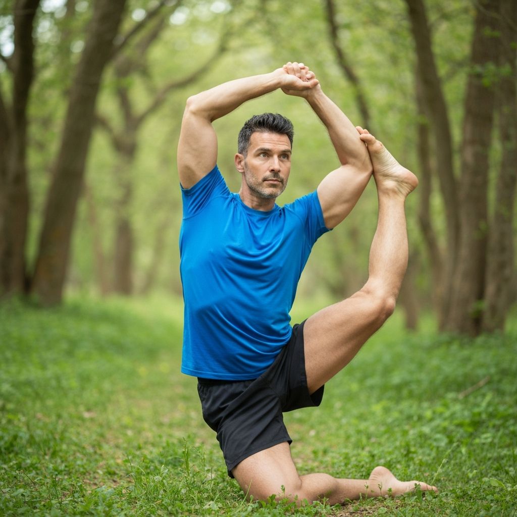 Man doing yoga and stretching exercises